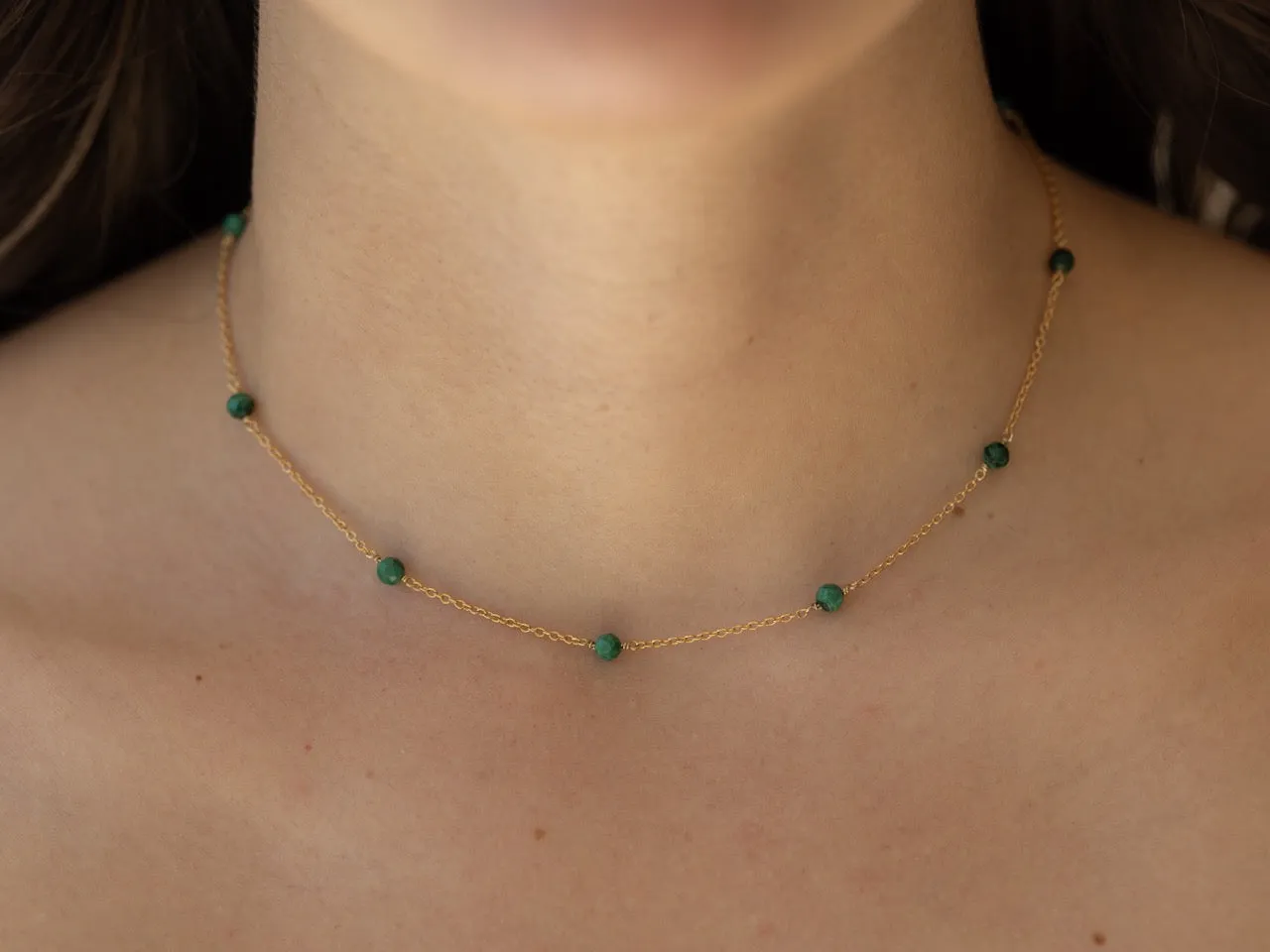 Malachite Drop Choker Necklace in Gold