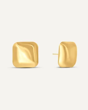 Matte Square Button Stud Earrings in Gold