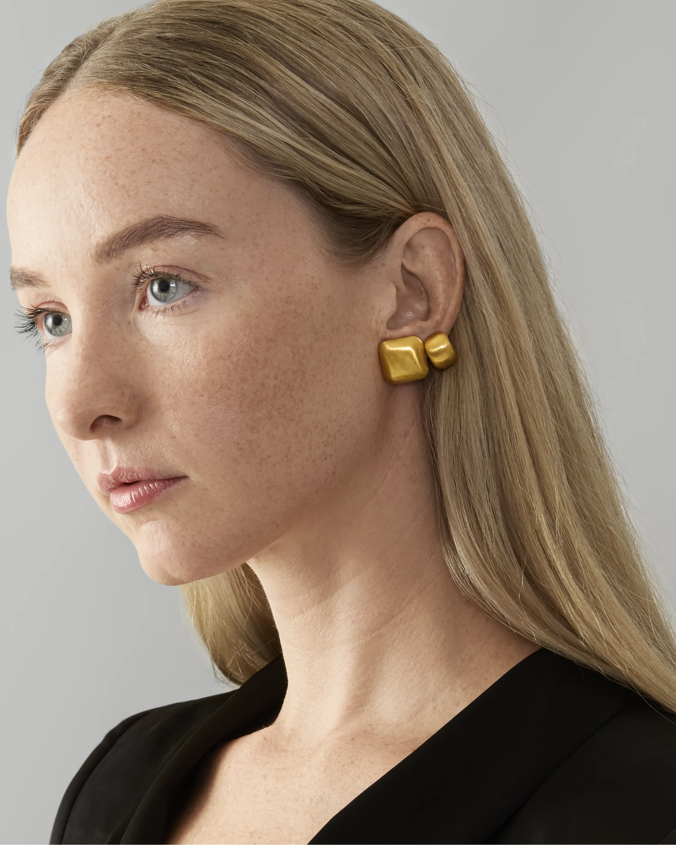 Matte Square Button Stud Earrings in Gold