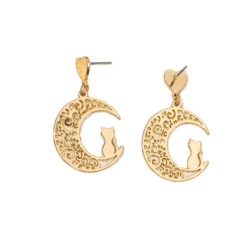 Moon Kitten Exaggerated Metal Earrings - Vienna Verve Collection