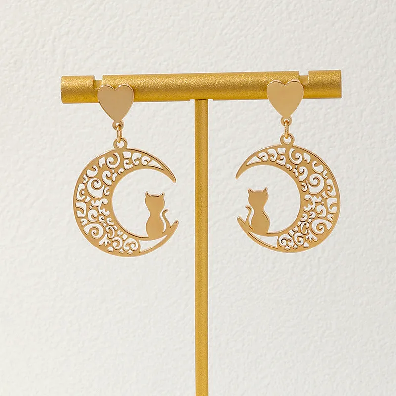 Moon Kitten Exaggerated Metal Earrings - Vienna Verve Collection