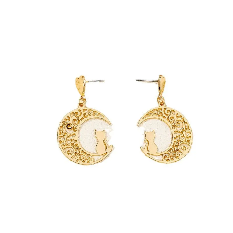 Moon Kitten Exaggerated Metal Earrings - Vienna Verve Collection