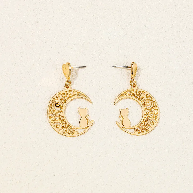 Moon Kitten Exaggerated Metal Earrings - Vienna Verve Collection