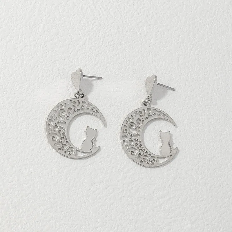 Moon Kitten Exaggerated Metal Earrings - Vienna Verve Collection