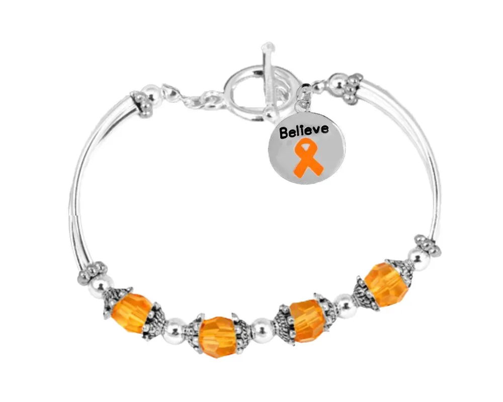 Orange Ribbon Believe Circle Charm Partial Beaded Bracelets