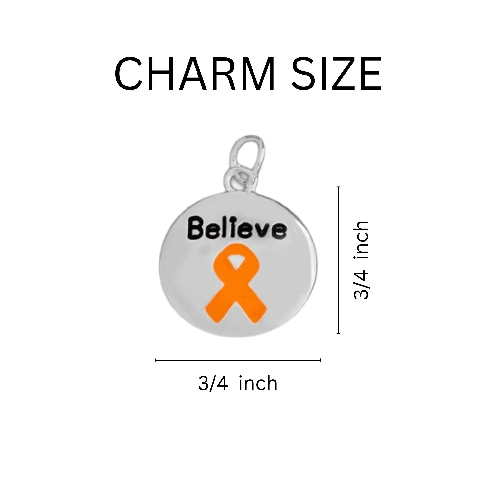 Orange Ribbon Believe Circle Charm Partial Beaded Bracelets