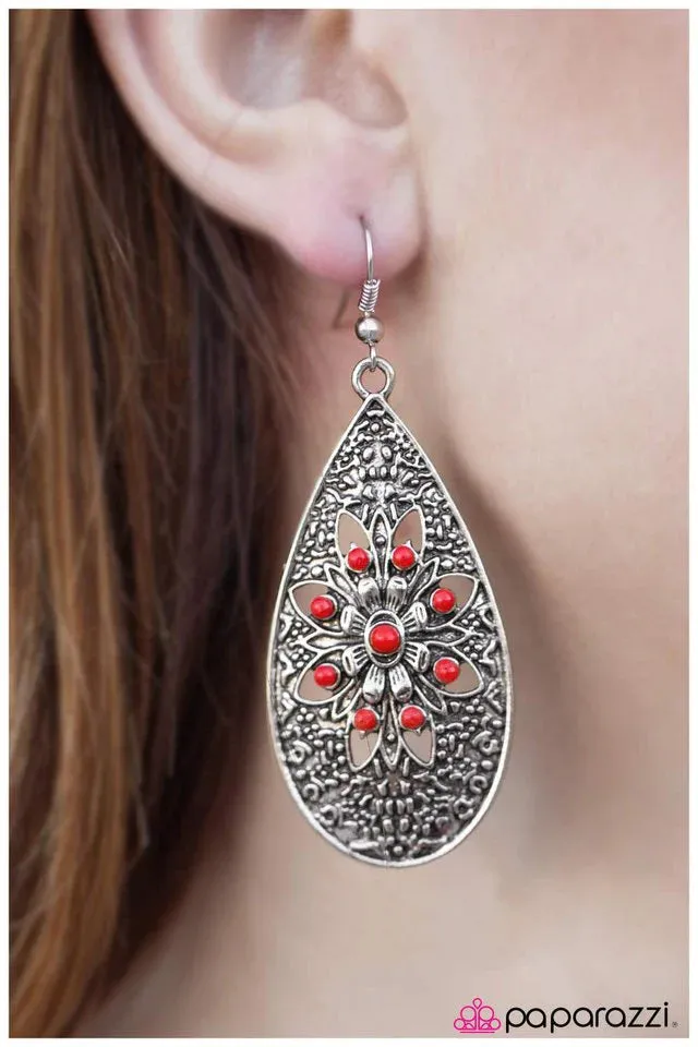 Paparazzi Earring ~ Day By Day - Red