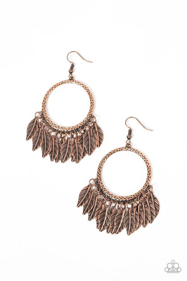 Paparazzi Earring ~ FOWL Tempered - Copper