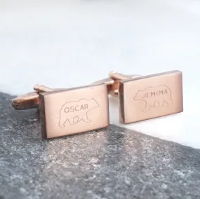 Personalised Engraved Bear and Name cufflinks