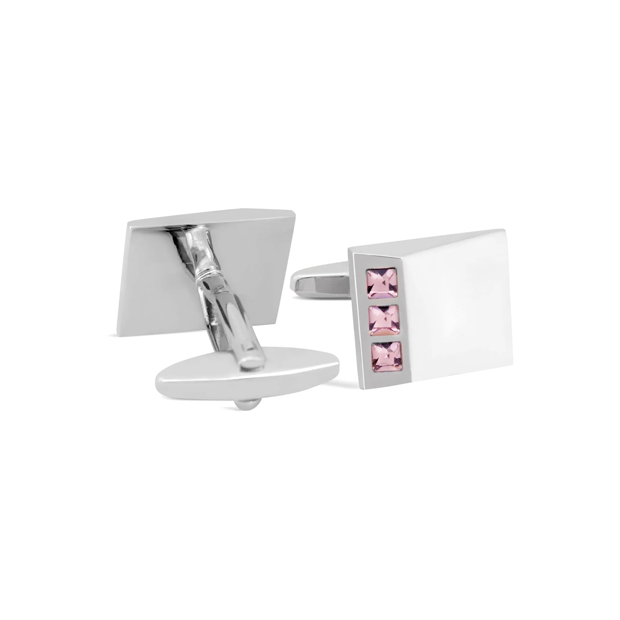 Pink Crystal with Slope Silver Cufflink (Online Exclusive)