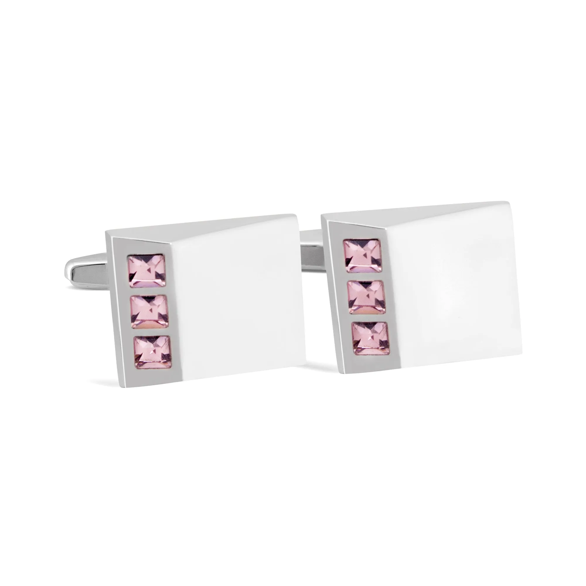 Pink Crystal with Slope Silver Cufflink (Online Exclusive)