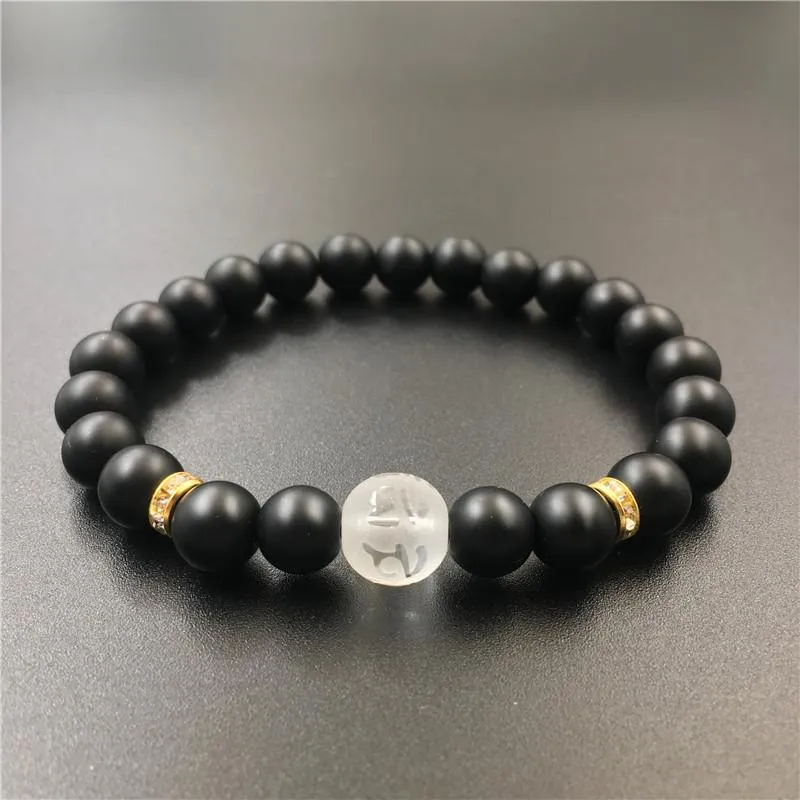 Polished Matte Black Stone Padme Hum Bracelet