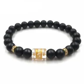 Polished Matte Black Stone Padme Hum Bracelet