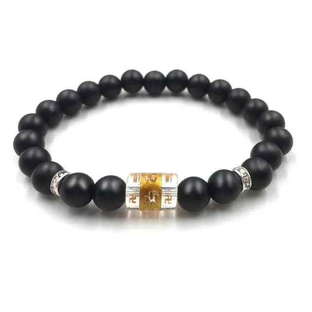 Polished Matte Black Stone Padme Hum Bracelet