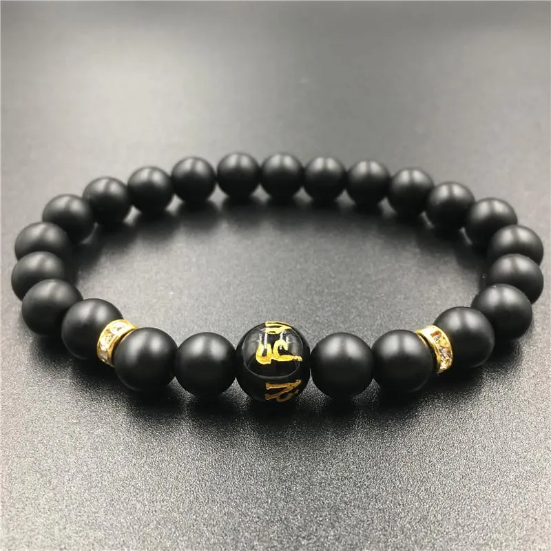 Polished Matte Black Stone Padme Hum Bracelet