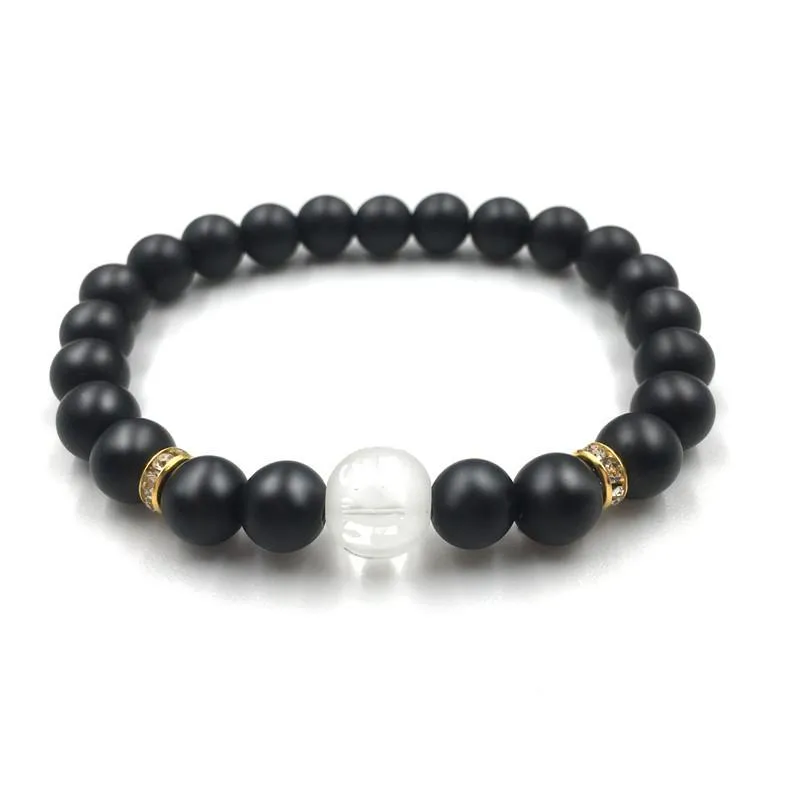 Polished Matte Black Stone Padme Hum Bracelet