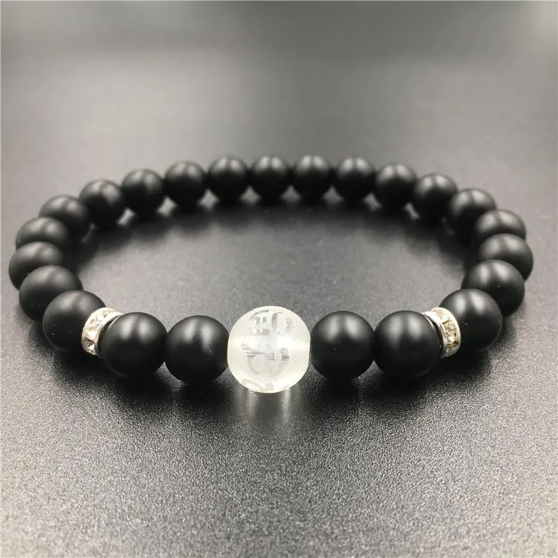 Polished Matte Black Stone Padme Hum Bracelet