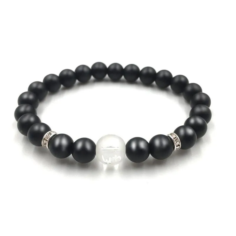 Polished Matte Black Stone Padme Hum Bracelet