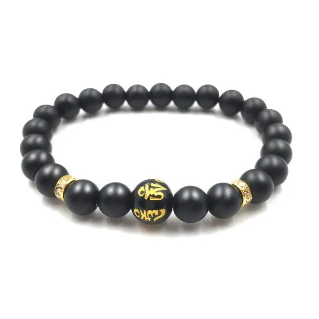 Polished Matte Black Stone Padme Hum Bracelet