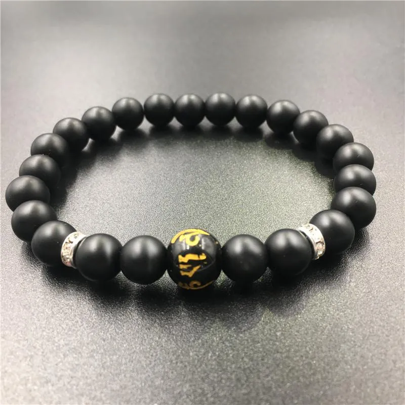 Polished Matte Black Stone Padme Hum Bracelet