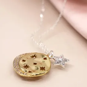 POM Faux Gold Cut Out Stars Crystal Disc Necklace