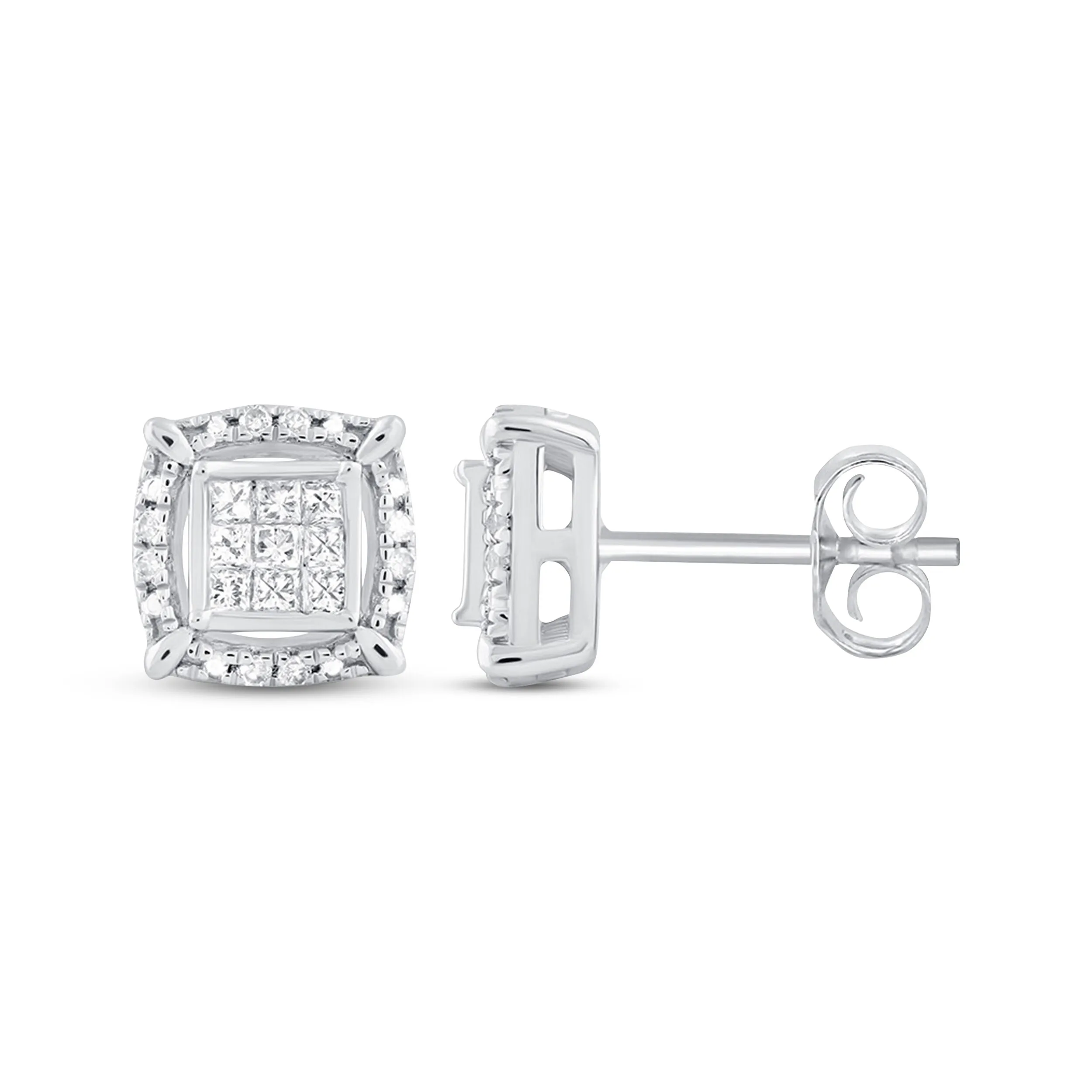 Pre-Owned Kay 10k White Gold 1/5ct Round Diamond Princess Studs