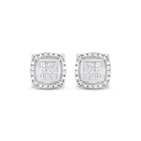 Pre-Owned Kay 10k White Gold 1/5ct Round Diamond Princess Studs