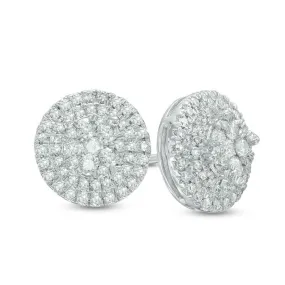 Pre-Owned Zales 10k White Gold 1/2ct Round Diamond Halo Studs