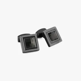 Quadrato cufflinks with black enamel & black Swarovski elements - Tateossian