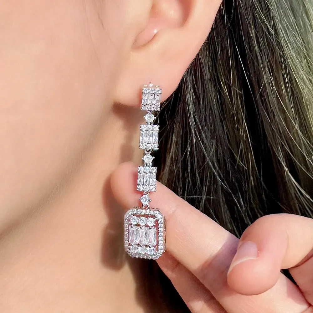 "Terrani" - Geometric Cubic Zirconia Bridal Earrings