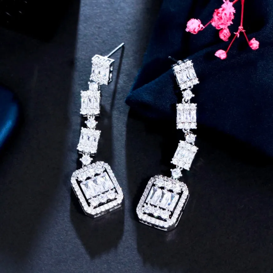 "Terrani" - Geometric Cubic Zirconia Bridal Earrings