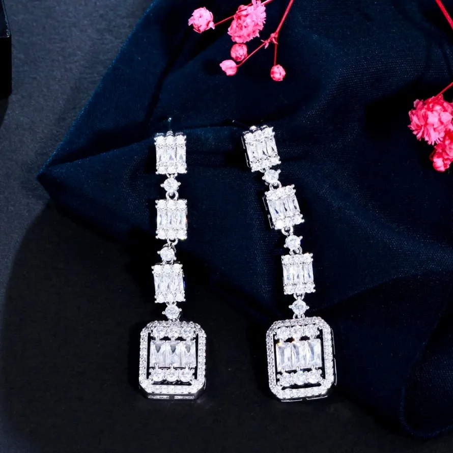 "Terrani" - Geometric Cubic Zirconia Bridal Earrings