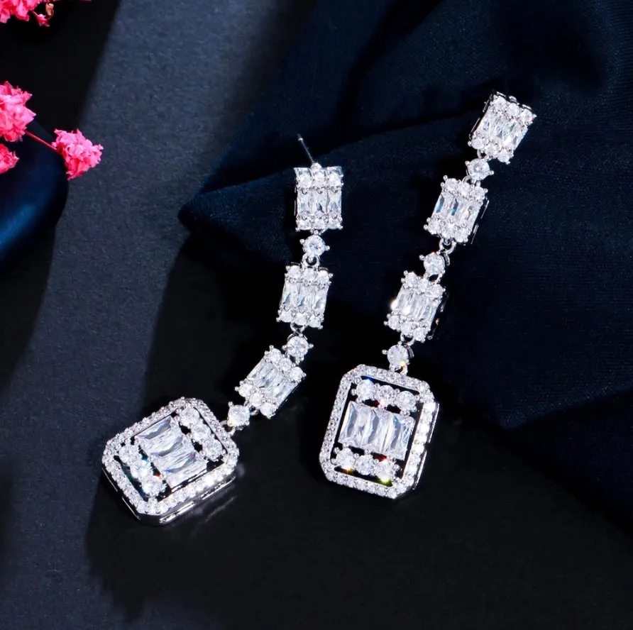 "Terrani" - Geometric Cubic Zirconia Bridal Earrings