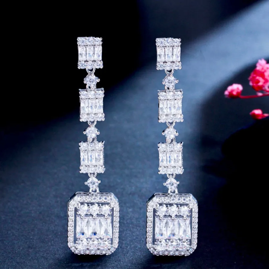 "Terrani" - Geometric Cubic Zirconia Bridal Earrings