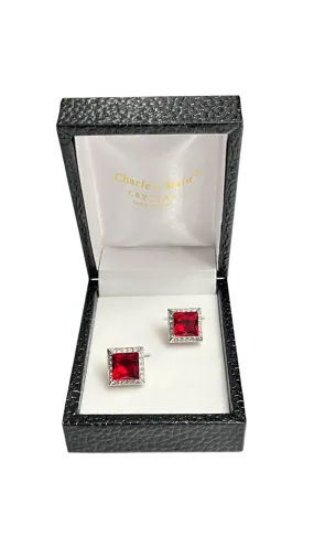 Red and Sliver diamonds stones men's cufflinks