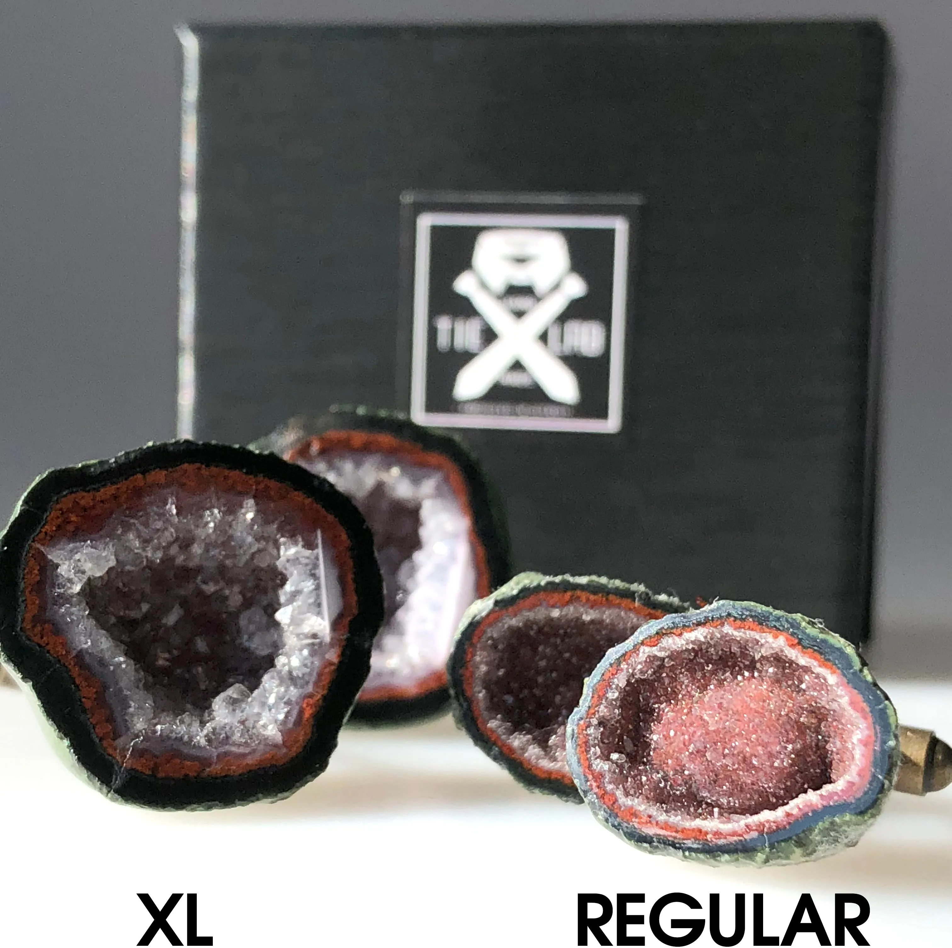 Red Moss Agate Geode Cufflinks, Amethyst Tabasco geode cuff links