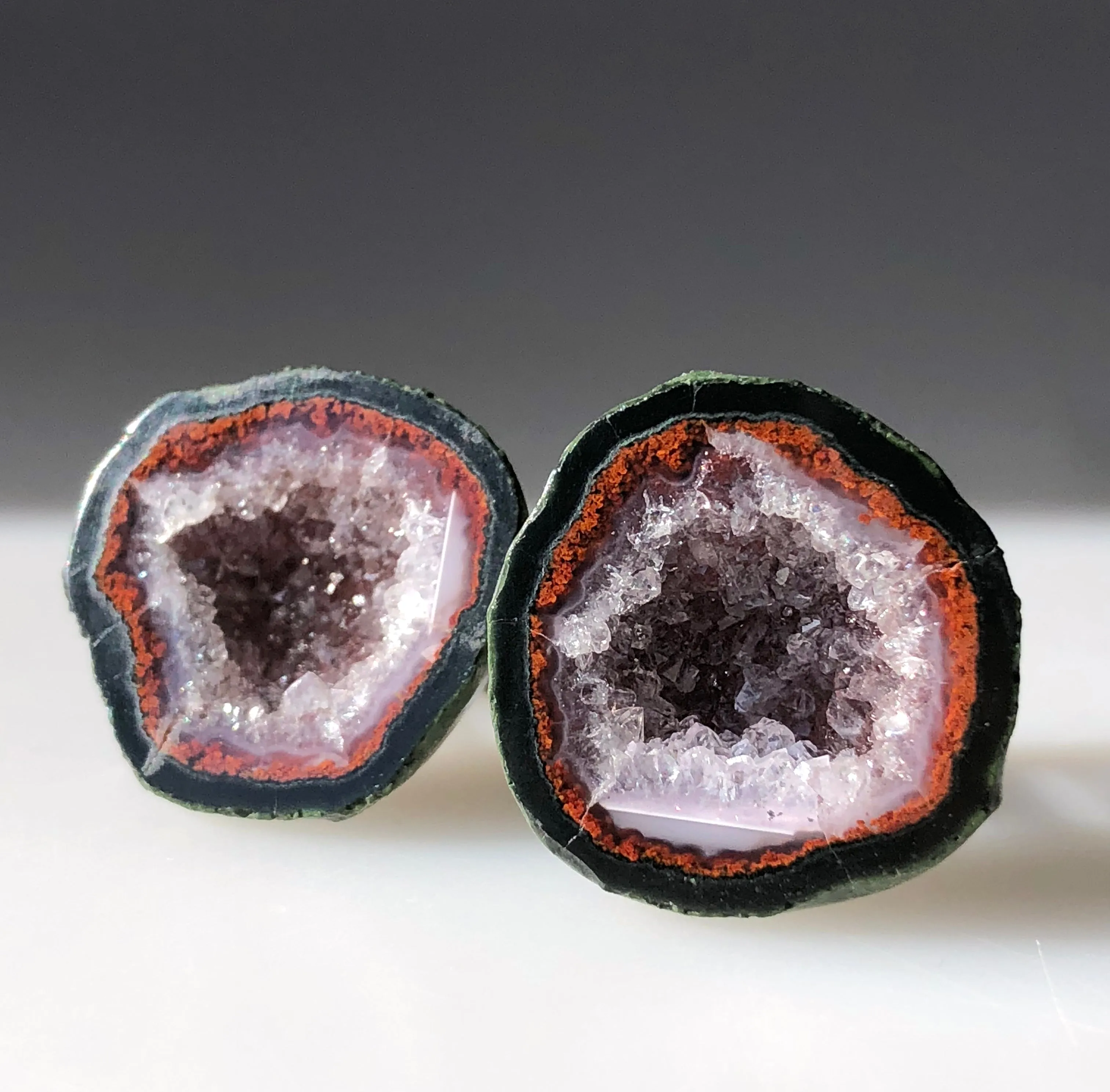 Red Moss Agate Geode Cufflinks, Amethyst Tabasco geode cuff links