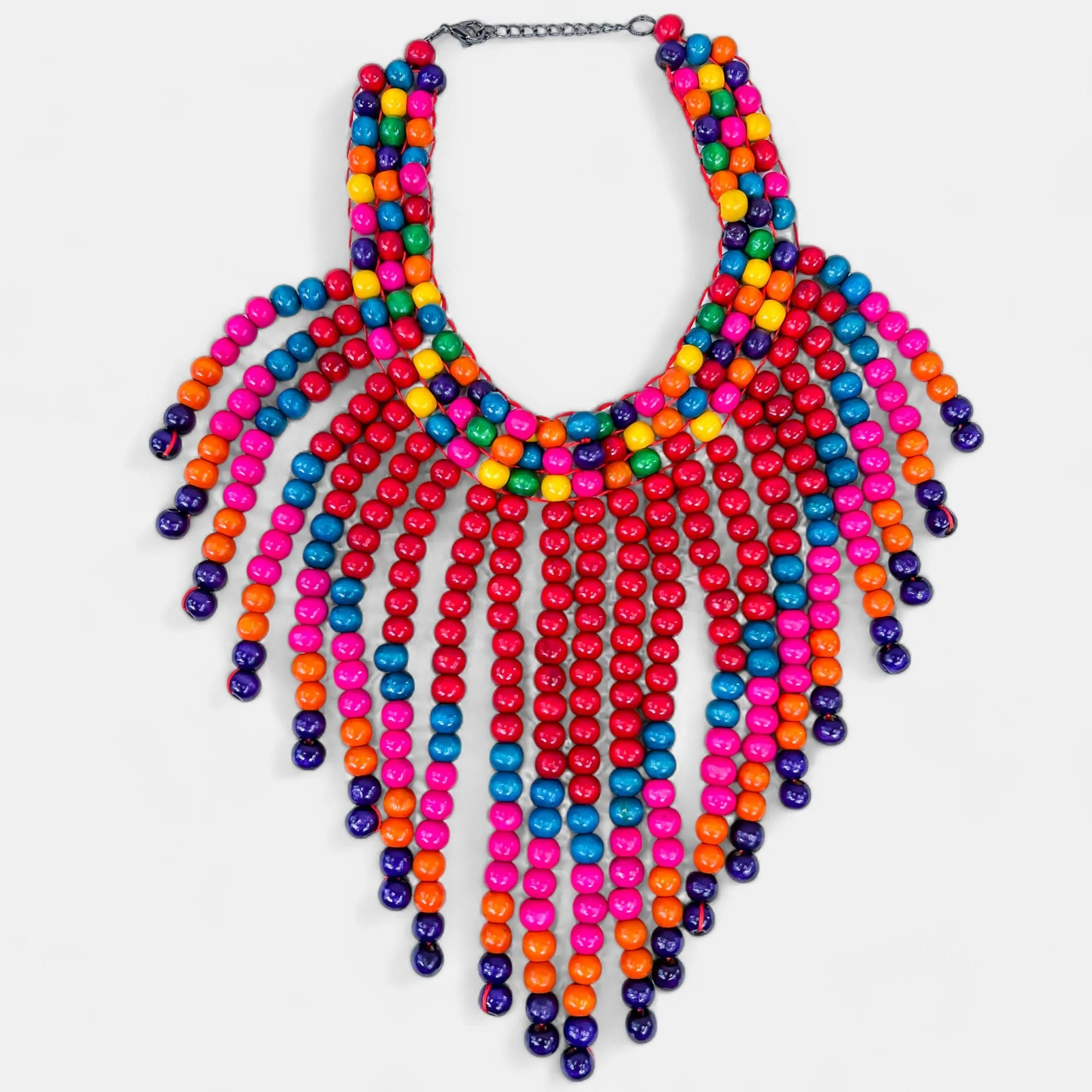 Red Multi Beaded Bib Necklace