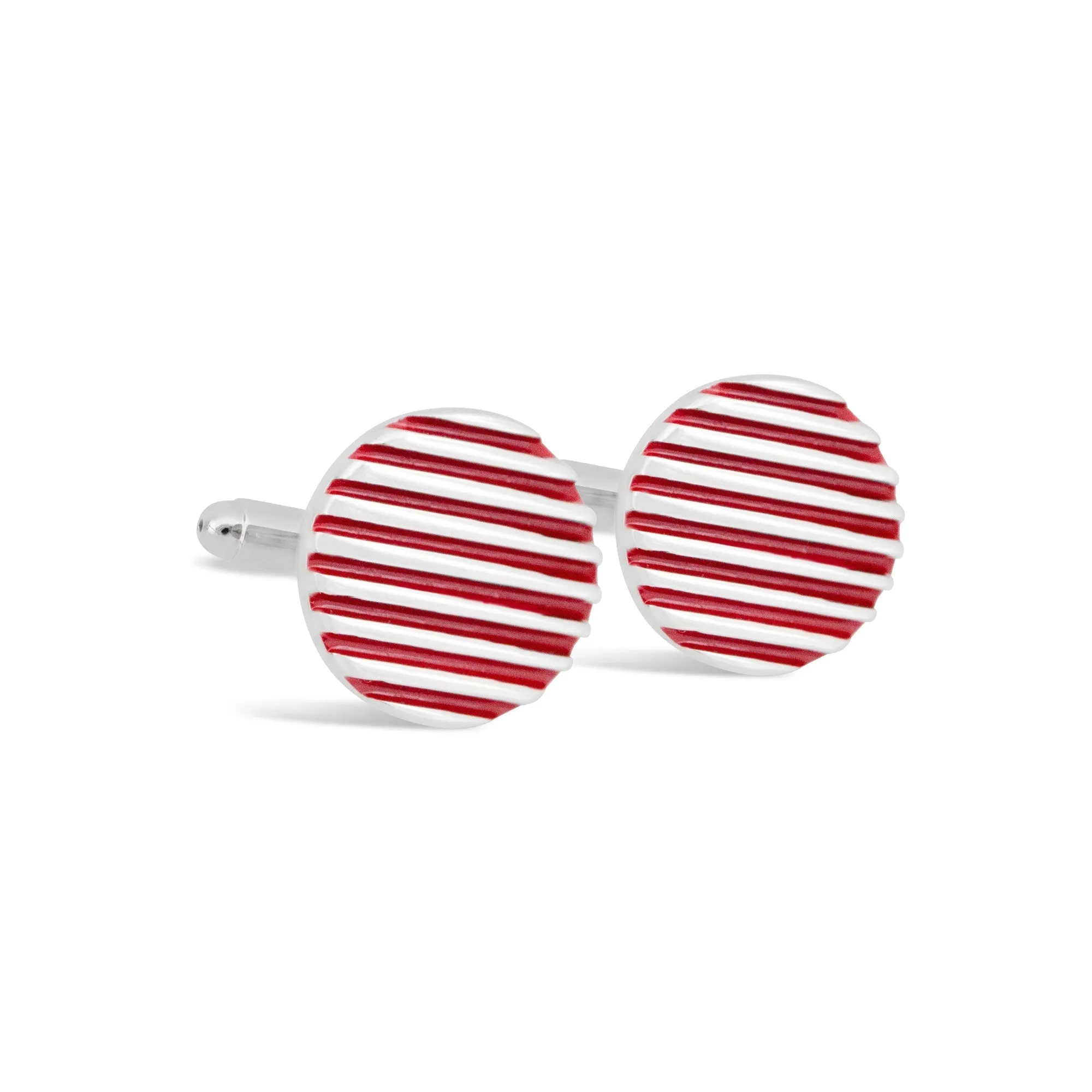 Red Stripe and Silver Round Cufflinks (Online Exclusive)