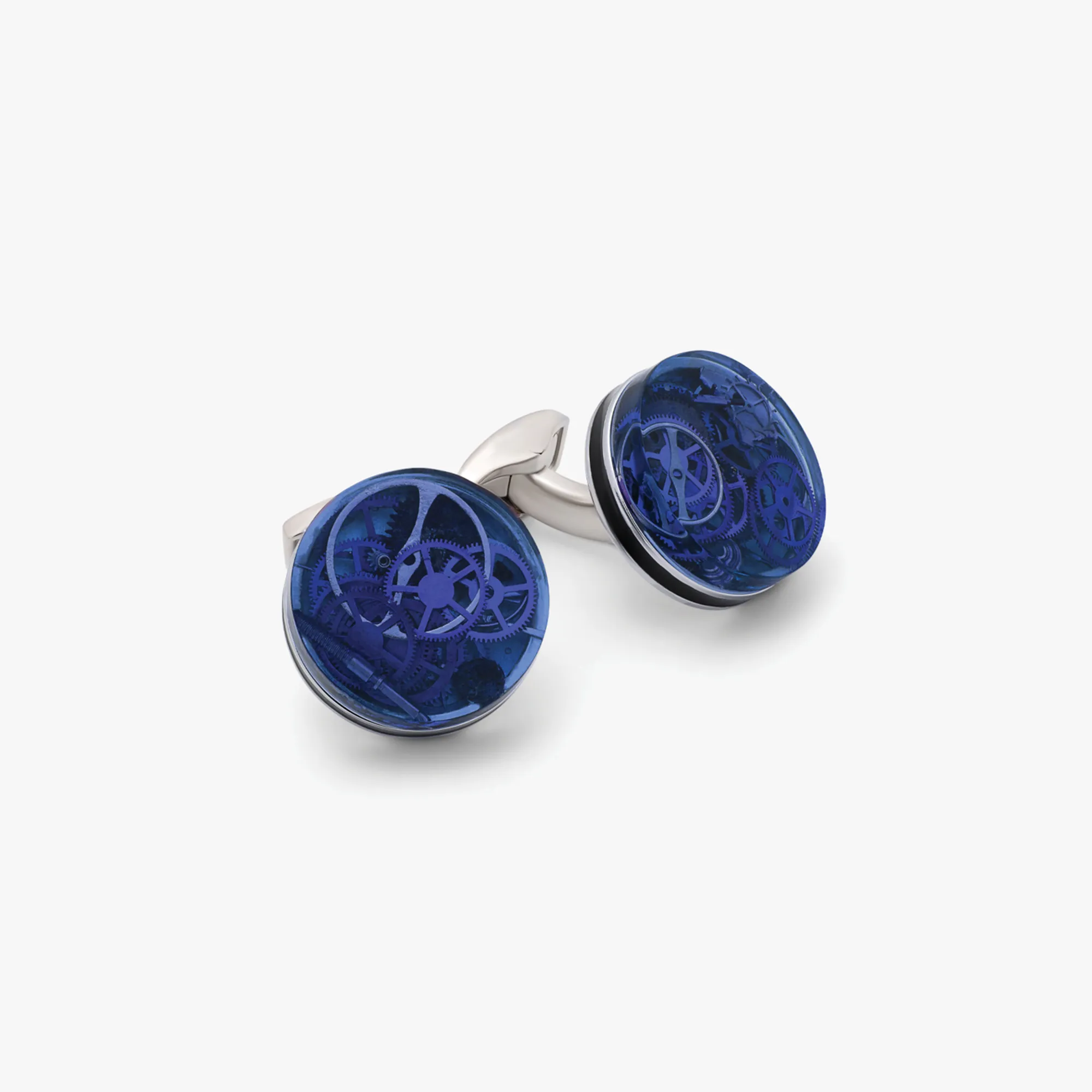 Resin Gear cufflinks in Clear with Rhodium Finish