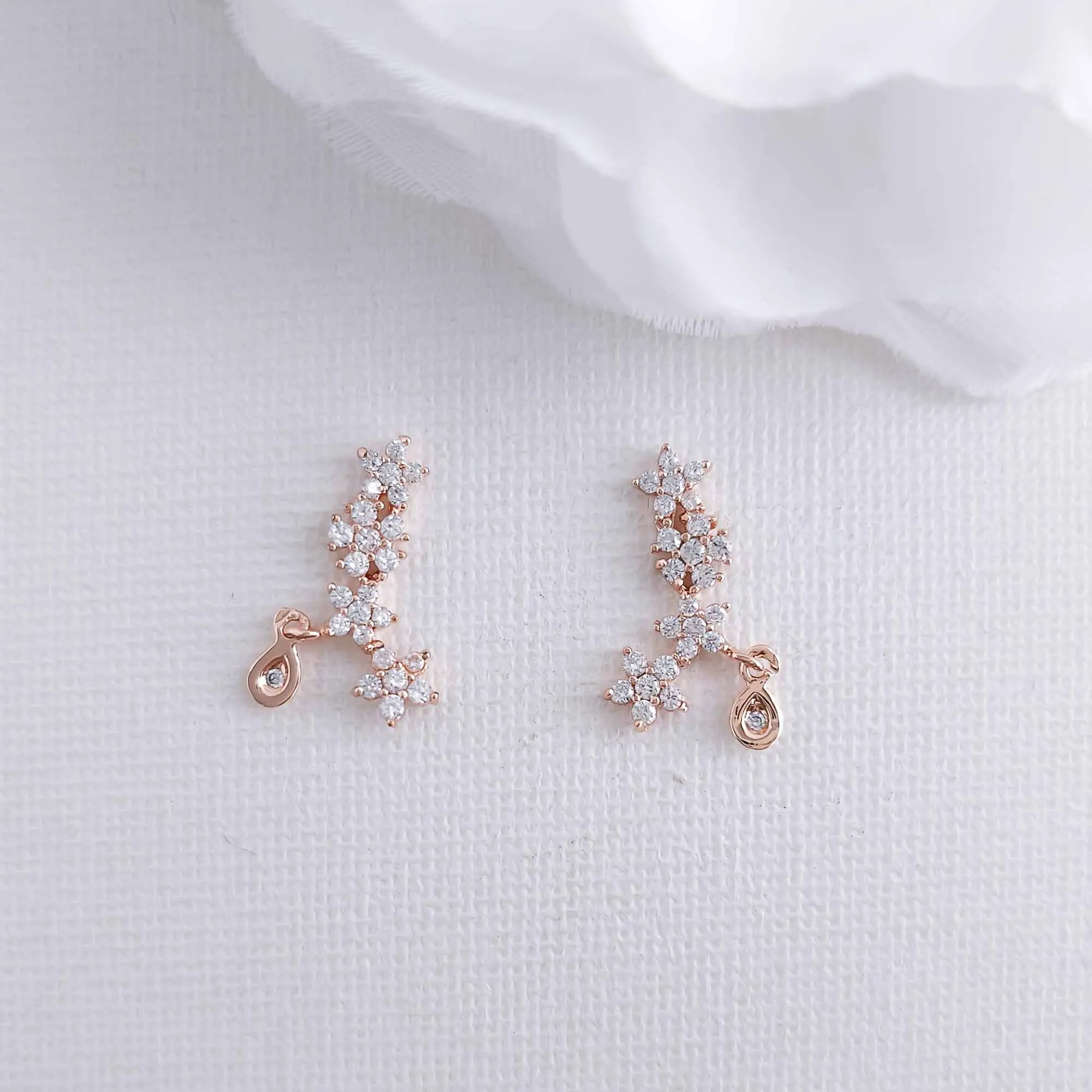 Rose Gold Crawler Earrings with a Tiny Drop-Peyton