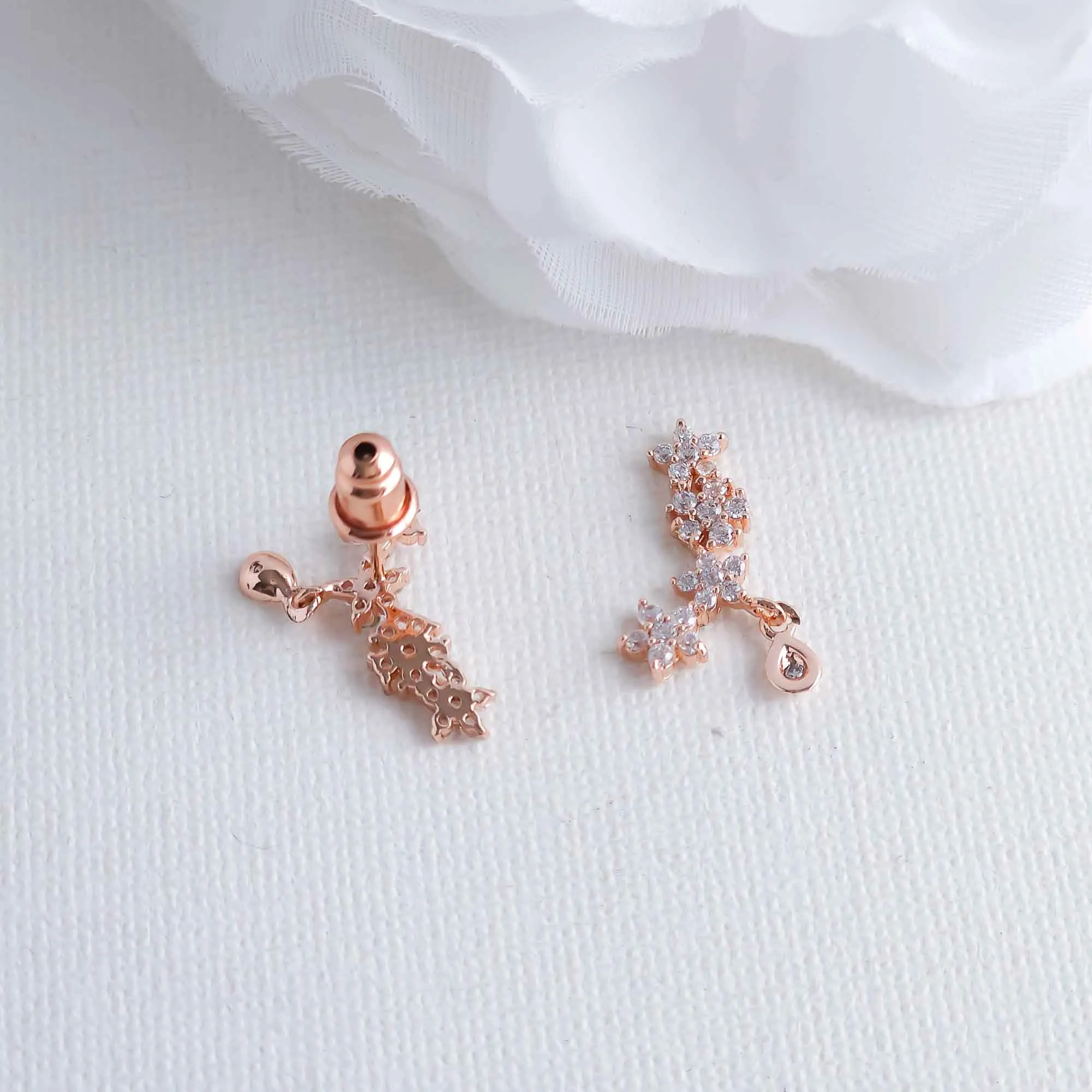 Rose Gold Crawler Earrings with a Tiny Drop-Peyton