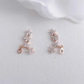 Rose Gold Crawler Earrings with a Tiny Drop-Peyton