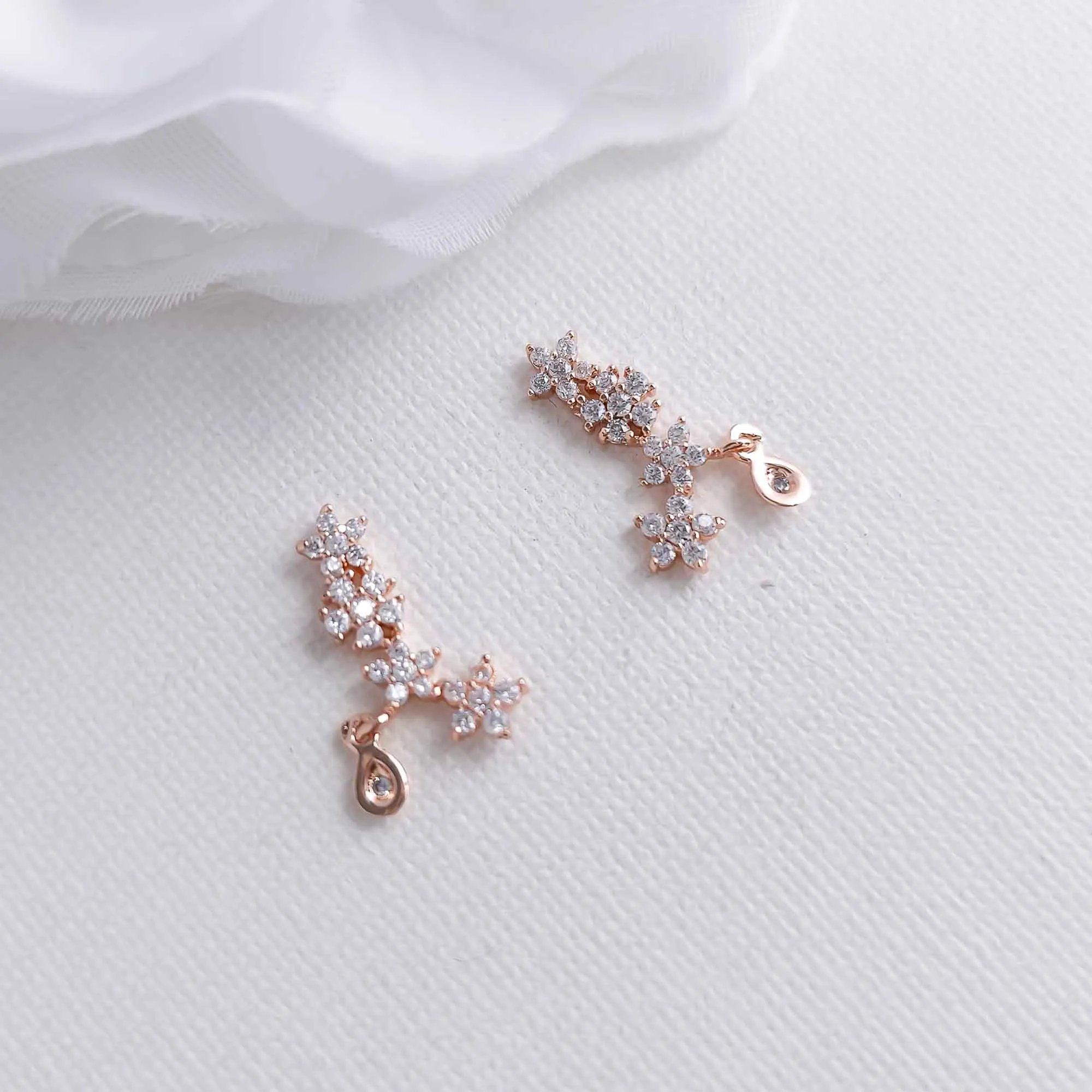 Rose Gold Crawler Earrings with a Tiny Drop-Peyton