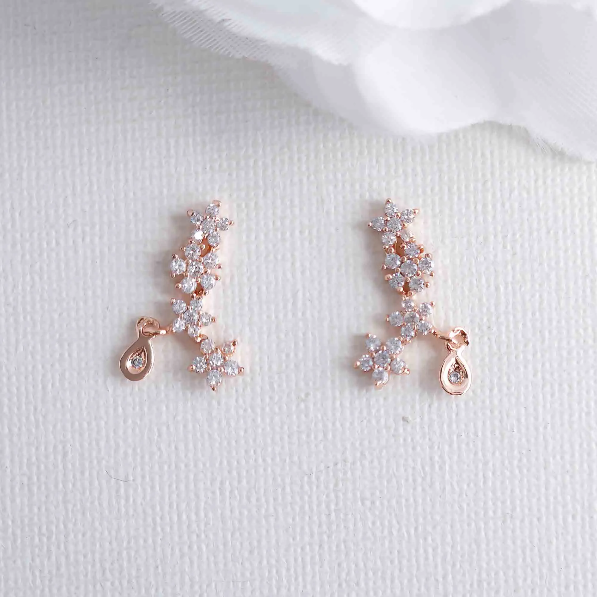 Rose Gold Crawler Earrings with a Tiny Drop-Peyton