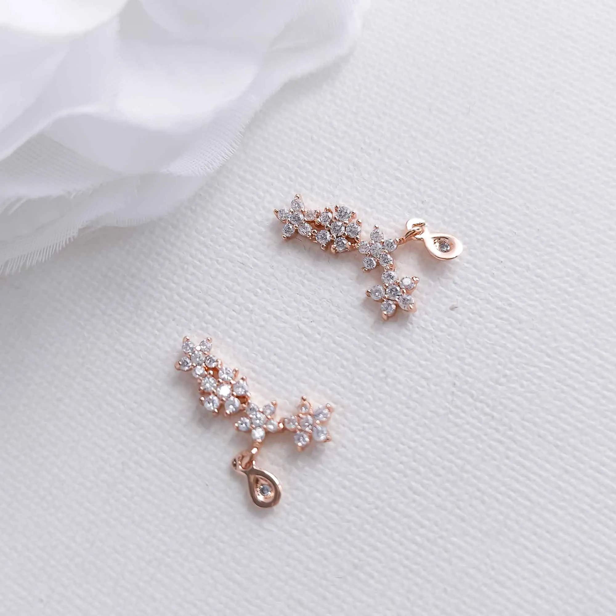 Rose Gold Crawler Earrings with a Tiny Drop-Peyton