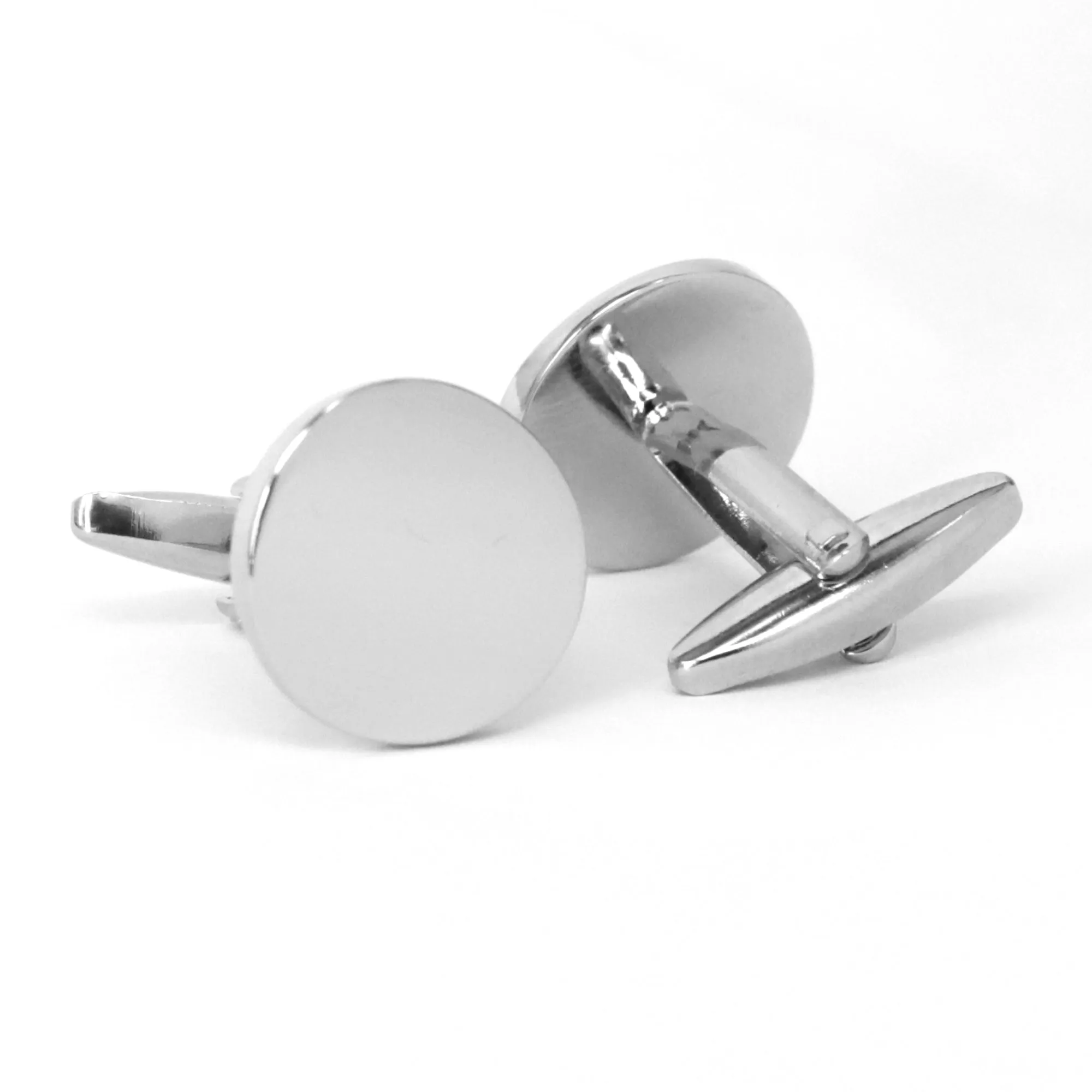 Round Stainless Steel mirror finish Silver Cufflinks