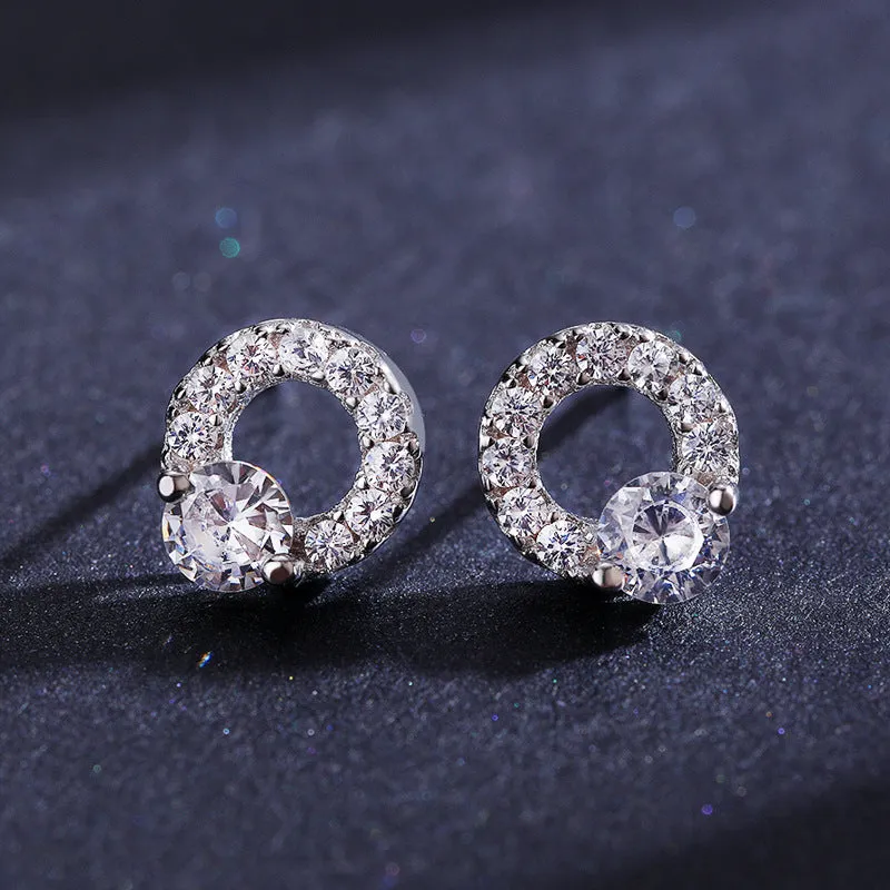 S925 Sterling Silver Full Zircon Stud Earrings - Elegant European and American Style Jewelry