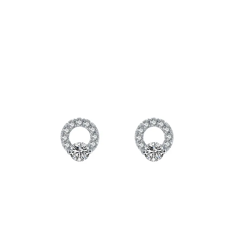 S925 Sterling Silver Full Zircon Stud Earrings - Elegant European and American Style Jewelry