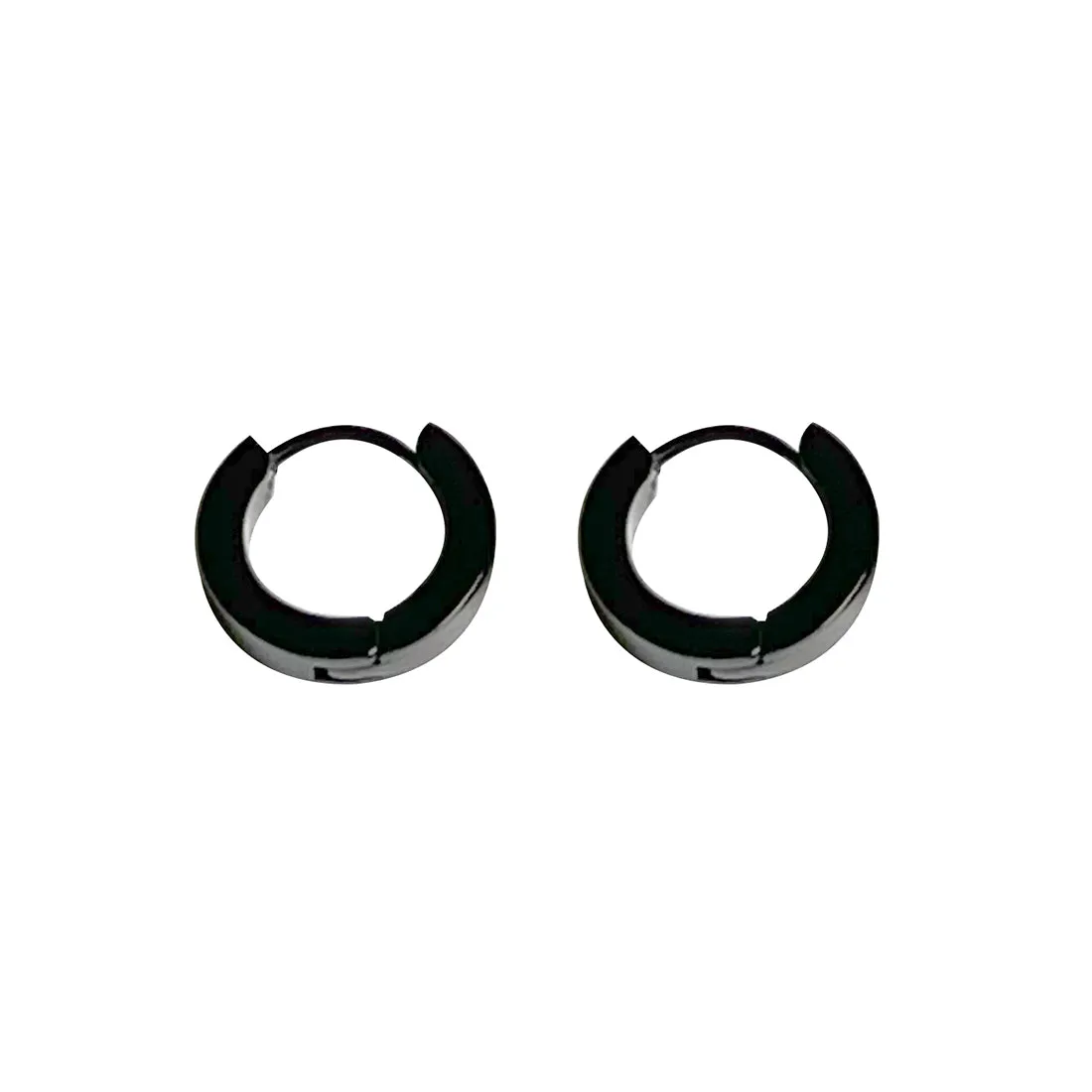 SET OF TWO UNISEX SILVER & BLACK MINI CUFF HOOP EARRINGS